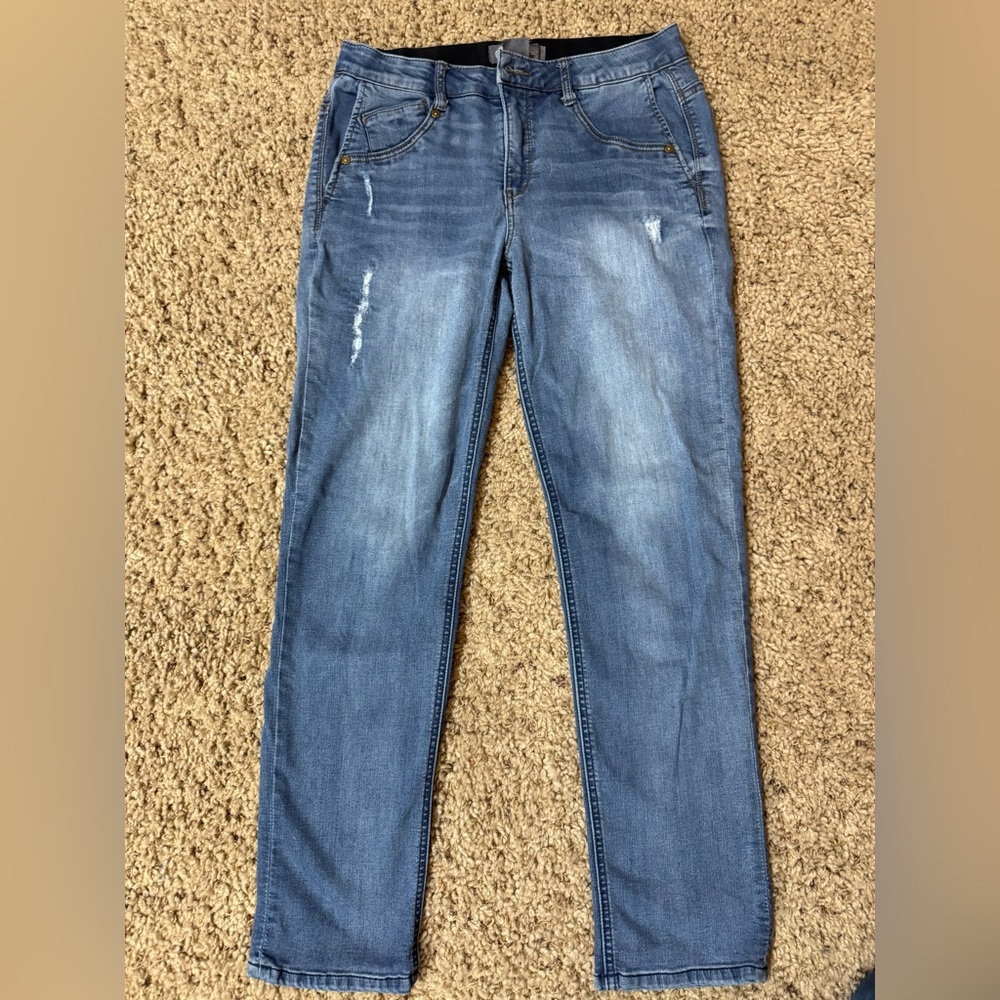 Democracy AbTechnology Distressed Blue straight leg jeans SZ 8
